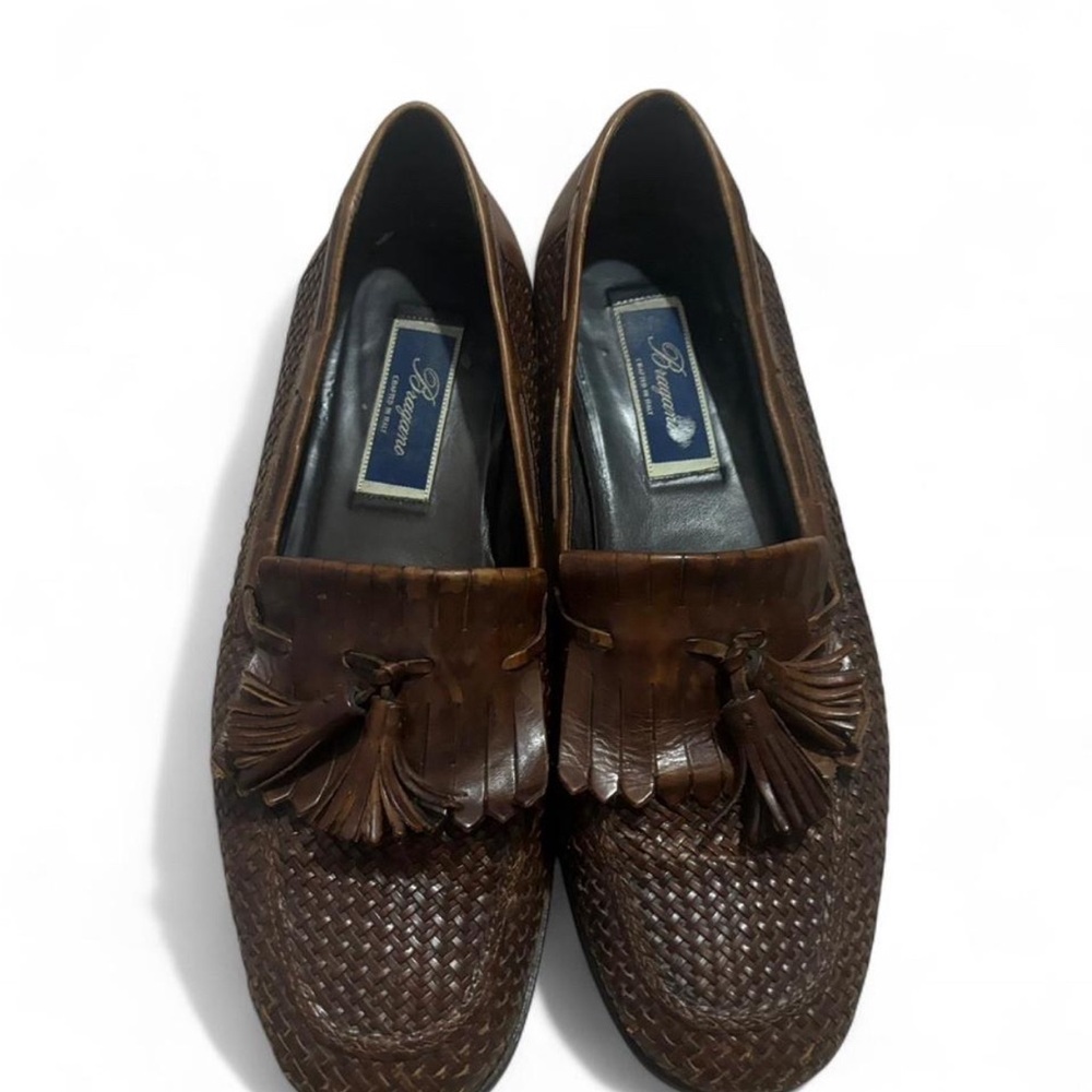 Brown Leather Slip-On Loafers with Tassels
